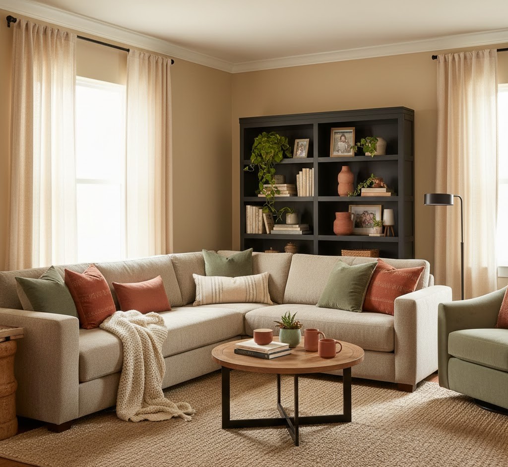 Cozy family room with warm tones